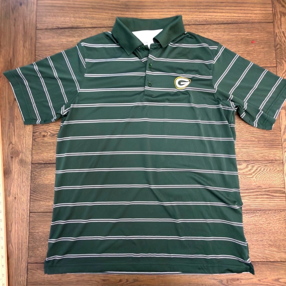 Antigua Green Bay Packers Mens Green Striped Performance Polo Shirt Size L